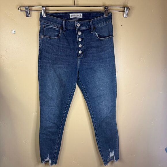 Abercrombie & Fitch High Rise Super Skinny Ankle Distressed Jeans Size 27/4S - Picture 1 of 6